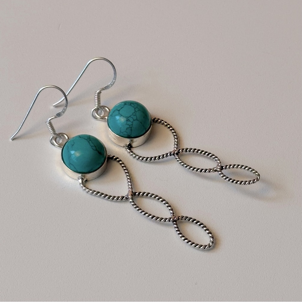 artisan 925 sterling silver loop earrings turquoise stones